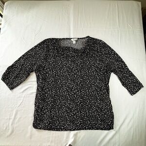 CJ Banks Tunic Blouse Womens Size 2x Black White Polka Dots Cowl Neck Stretch